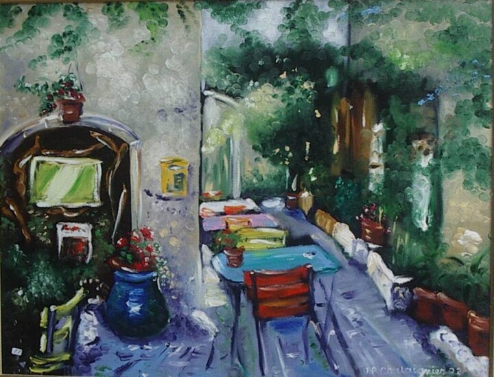 Peinture intitulée "La terrasse de café" par Jean-Pierre Chataignier, Œuvre d'art originale, Huile