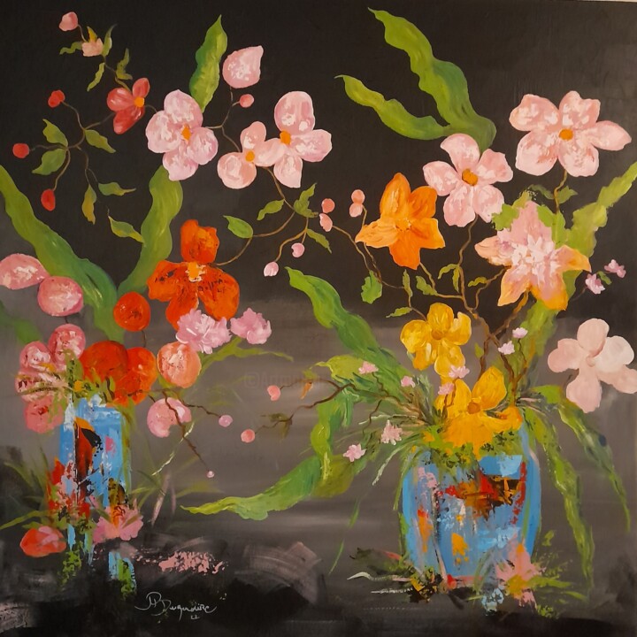Painting titled "Les grands bouquets…" by Jean-Pierre Duquaire, Original Artwork, Acrylic Mounted on Wood Stretcher frame