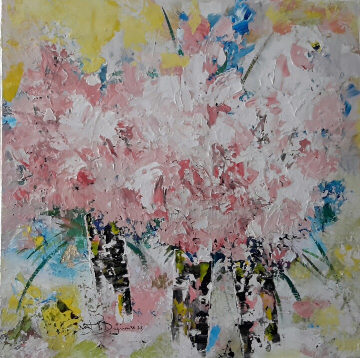 Painting titled "Le bouquet Fuchsia" by Jean-Pierre Duquaire, Original Artwork, Acrylic Mounted on Wood Stretcher frame