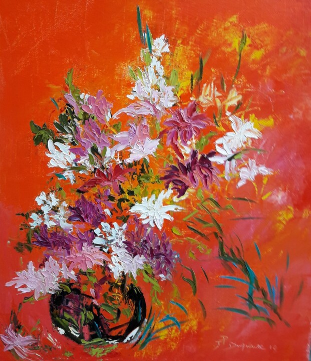 Malerei mit dem Titel "Le bouquet" von Jean-Pierre Duquaire, Original-Kunstwerk, Öl