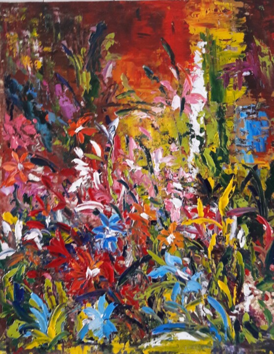 Malerei mit dem Titel "fleurs-des-champs" von Jean-Pierre Duquaire, Original-Kunstwerk, Öl