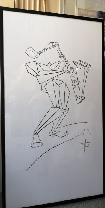 Dessin intitulée "Saxophoniste" par Jean-Pierre Emond, Œuvre d'art originale, Fusain
