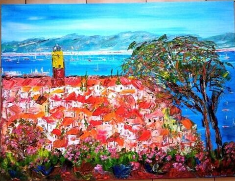 Painting titled "ST TROPEZ LA CITADE…" by Jean Pierre Jumeaux, Original Artwork, Oil Mounted on Wood Stretcher frame