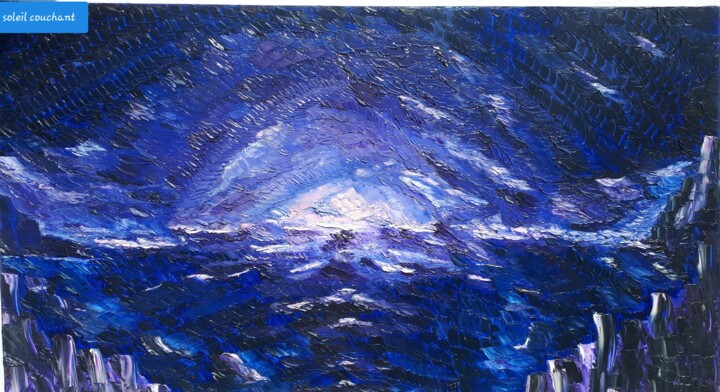 Painting titled "soleil bleu" by Jean Pierre Labarthe, Original Artwork, Oil