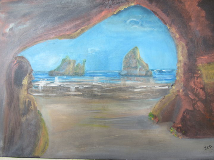Painting titled "Grotte" by Jean Pierre Maître, Original Artwork, Acrylic Mounted on Wood Stretcher frame