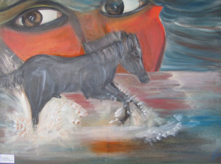 Painting titled "Passion cheval" by Jean Pierre Maître, Original Artwork, Acrylic Mounted on Wood Stretcher frame
