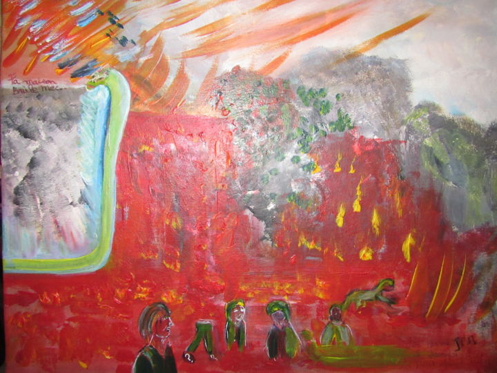 Painting titled "Ta maison brûle mec…" by Jean Pierre Maître, Original Artwork, Acrylic
