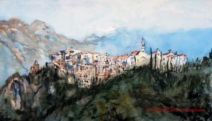 Pintura intitulada "Montemaggiore" por Jean-Pierre Missistrano, Obras de arte originais, Aquarela