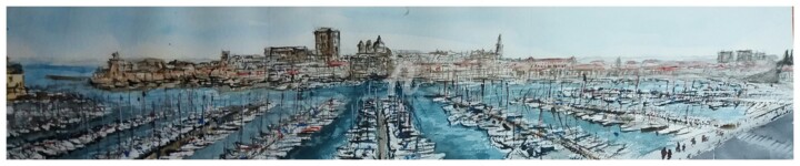 Painting titled "Marseille" by Jean-Pierre Missistrano, Original Artwork, Watercolor