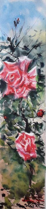 Peinture intitulée ""Les Roses du Sud"" par Jean-Pierre Missistrano, Œuvre d'art originale, Aquarelle