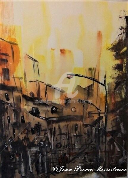 Painting titled ""La Vieille Ville"" by Jean-Pierre Missistrano, Original Artwork, Watercolor