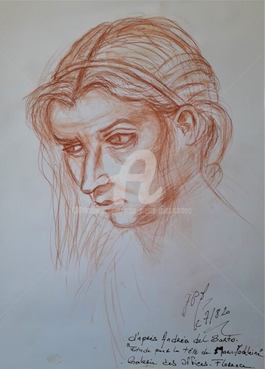 Drawing titled "Etude "Tête de Mari…" by Jean-Pierre Missistrano, Original Artwork, Pencil