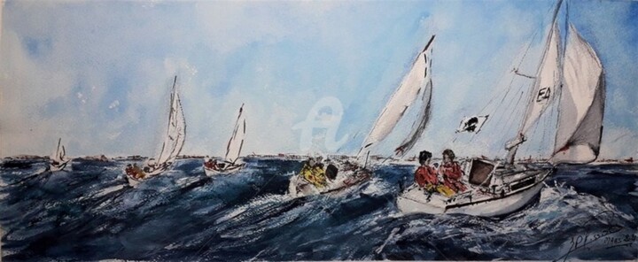 Peinture intitulée ""L'équipage corse e…" par Jean-Pierre Missistrano, Œuvre d'art originale, Aquarelle