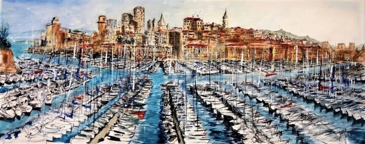 Peinture intitulée ""Marseille. Quai du…" par Jean-Pierre Missistrano, Œuvre d'art originale, Aquarelle
