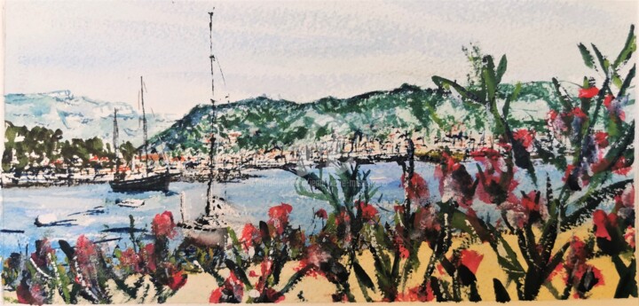 Картина под названием ""Laurier rose à l'E…" - Jean-Pierre Missistrano, Подлинное произведение искусства, Акварель