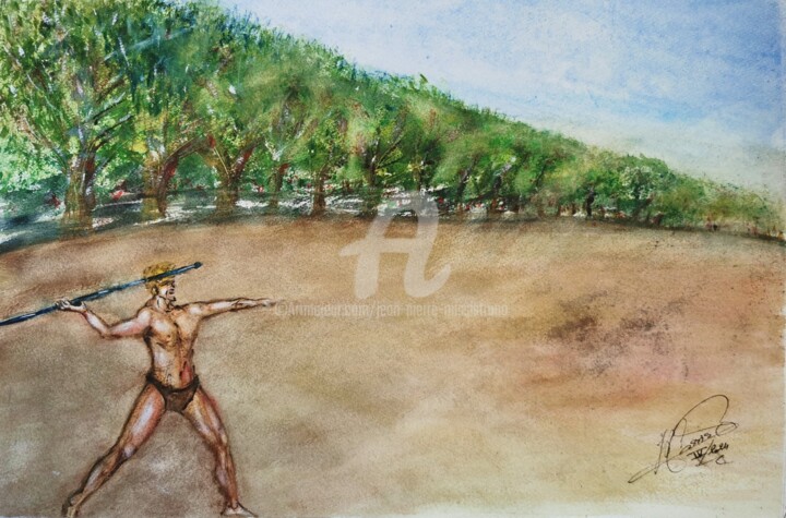 Pintura titulada ""Lancer de Javelot…" por Jean-Pierre Missistrano, Obra de arte original, Acuarela