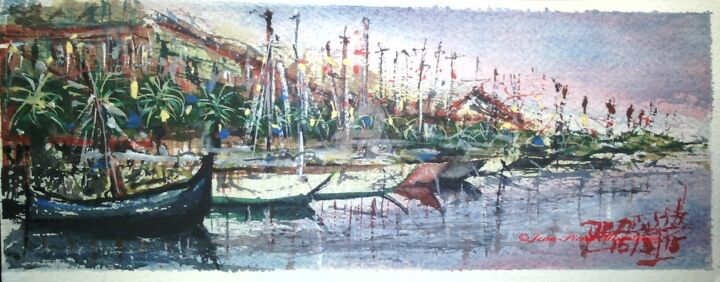 Painting titled "Port d'Hyères 2" by Jean-Pierre Missistrano, Original Artwork, Watercolor