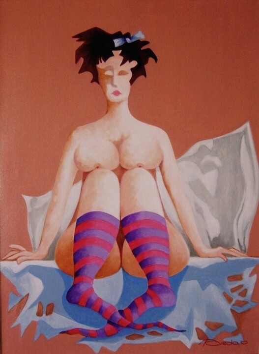 Painting titled "FEMME EN CHAUSSETTES" by Jean Pierre Poveda, Original Artwork, Acrylic