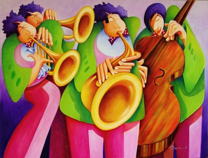 Painting titled "Jazz band" by Jean Pierre Poveda, Original Artwork, Oil
