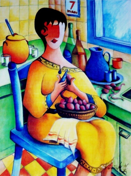 Painting titled "EN cuisine" by Jean Pierre Poveda, Original Artwork, Acrylic