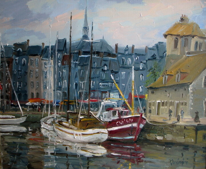Картина под названием "bateaux a Honfleur" - Jean Quéméré, Подлинное произведение искусства, Масло