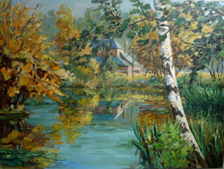 Malerei mit dem Titel "La maison forestièr…" von Jean Quéméré, Original-Kunstwerk, Öl