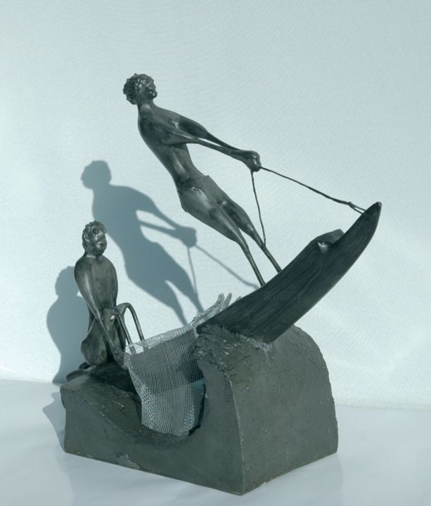 Sculpture intitulée "La pêche en bord de…" par Jean Remaury, Œuvre d'art originale, Métaux