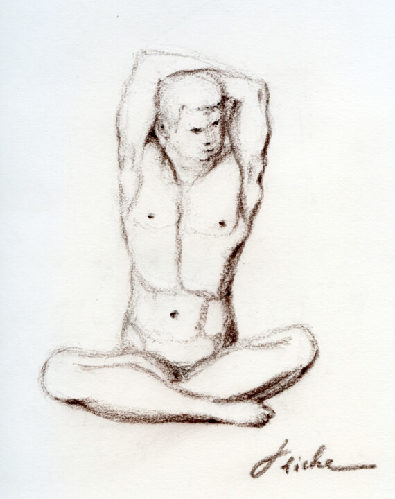Drawing titled "Homme assis en tail…" by Jean Riche, Original Artwork, Pastel