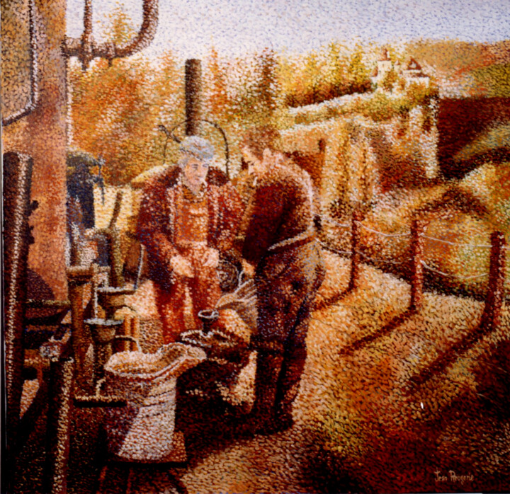 Peinture intitulée "RECOLTE DE L 'EAU D…" par Jean Rougerie, Œuvre d'art originale, Huile Monté sur Châssis en bois