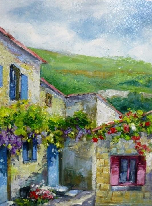 Pittura intitolato "village de provence" da Jean Senterre, Opera d'arte originale, Acrilico