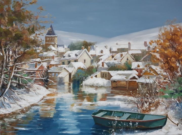 Pittura intitolato "paysage d hiver" da Jean Senterre, Opera d'arte originale, Olio