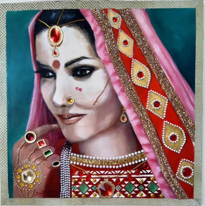 Pittura intitolato "femme indienne" da Jean Senterre, Opera d'arte originale, Olio