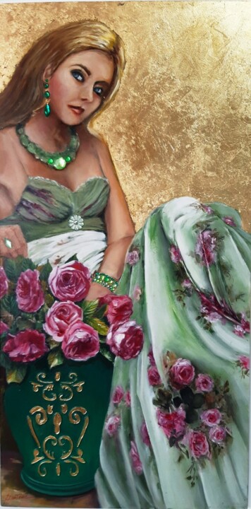 绘画 标题为“la femme en vert” 由Jean Senterre, 原创艺术品, 油