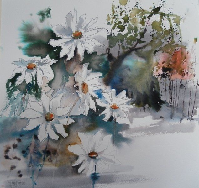 Peinture intitulée "fleurs blanches" par Jean Senterre, Œuvre d'art originale