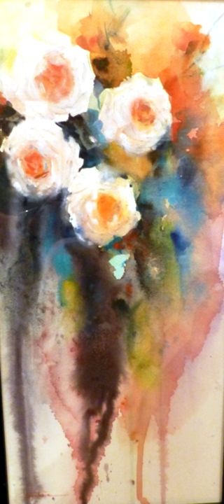 Painting titled "des roses" by Jean Senterre, Original Artwork, Watercolor
