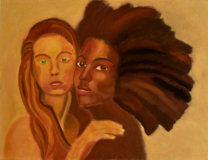 Dessin intitulée "Amitié Noire et Bla…" par Jean Seunes, Œuvre d'art originale, Pastel
