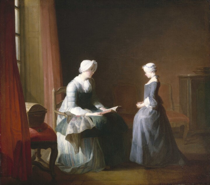 Painting titled "La bonne éducation" by Jean Siméon Chardin, Original Artwork, Oil
