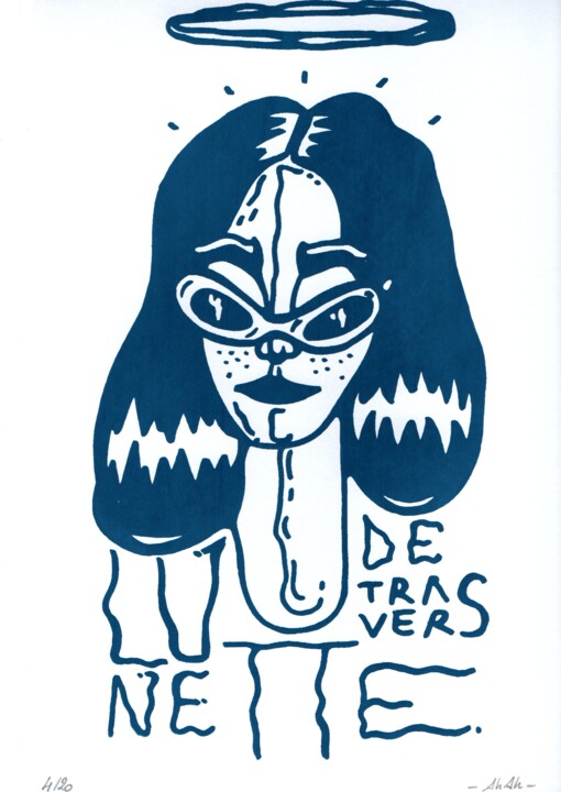 「lunette-de-travers-…」というタイトルの製版 Jean Terasas (ahah)によって, オリジナルのアートワーク, スクリーン印刷
