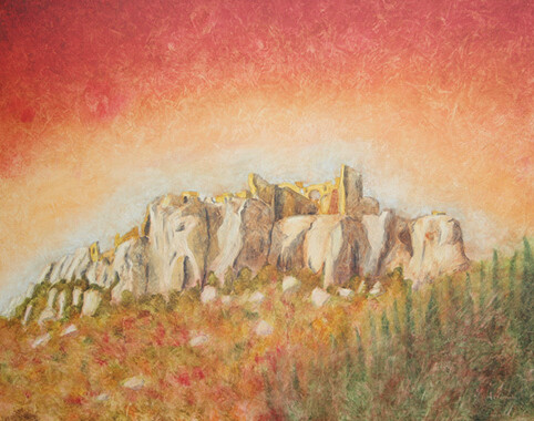 Painting titled ""Château des Baux-d…" by Jean Xavier Combe, Original Artwork, Oil Mounted on Wood Stretcher frame