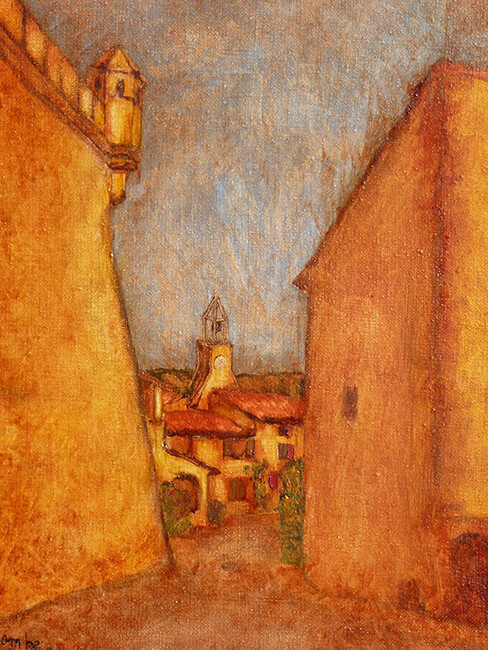 Peinture intitulée "" Place à Ansouis "…" par Jean Xavier Combe, Œuvre d'art originale, Huile