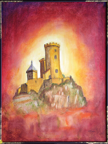 Malarstwo zatytułowany „" Château de Foix "” autorstwa Jean Xavier Combe, Oryginalna praca, Olej Zamontowany na Drewniana ra…