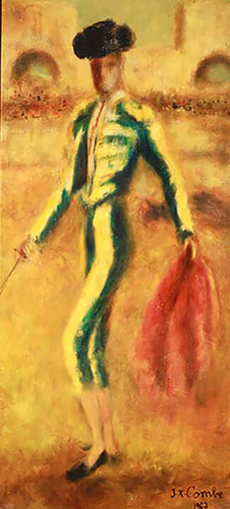 Painting titled "Matador" by Jean Xavier Combe, Original Artwork, Oil Mounted on Wood Stretcher frame