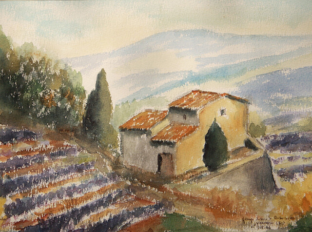 Painting titled "Grange à Verfeuil I." by Jean Xavier Combe, Original Artwork, Watercolor