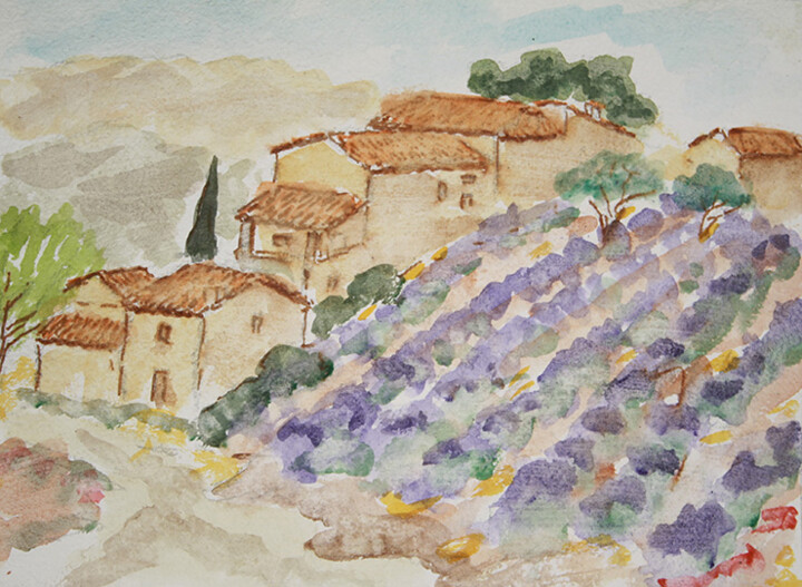 Painting titled ""Mas Mouton II."" by Jean Xavier Combe, Original Artwork, Watercolor