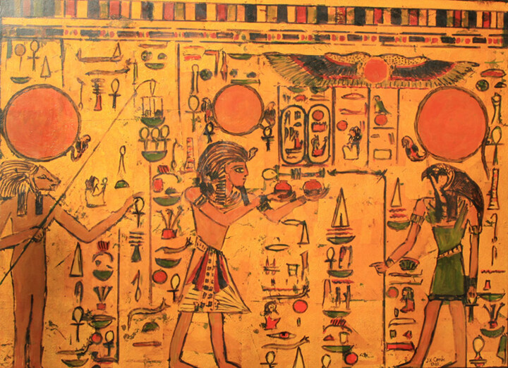 Peinture intitulée ""Evocation Egyptien…" par Jean Xavier Combe, Œuvre d'art originale, Huile