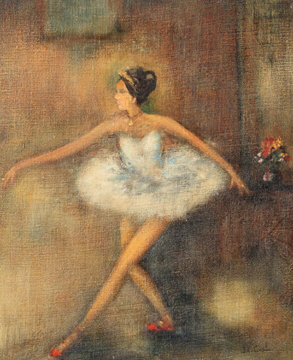 Painting titled "Danseuse I ." by Jean Xavier Combe, Original Artwork, Oil Mounted on Wood Stretcher frame