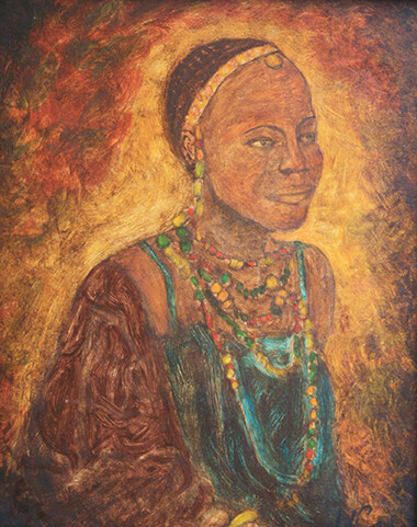 제목이 "Femme Peul."인 미술작품 Jean Xavier Combe로, 원작, 기름 나무 들것 프레임에 장착됨