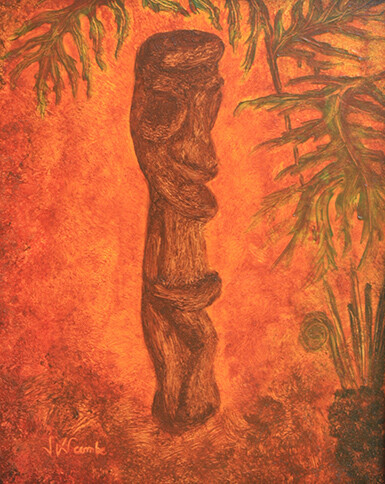 Painting titled "Statuette Vanuatu." by Jean Xavier Combe, Original Artwork, Oil Mounted on Wood Stretcher frame