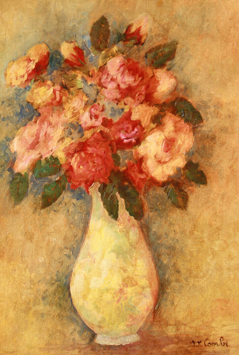 Pittura intitolato "Roses II." da Jean Xavier Combe, Opera d'arte originale, Olio Montato su Telaio per barella in legno