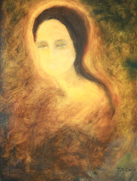 Painting titled "Lucia." by Jean Xavier Combe, Original Artwork, Oil Mounted on Wood Stretcher frame